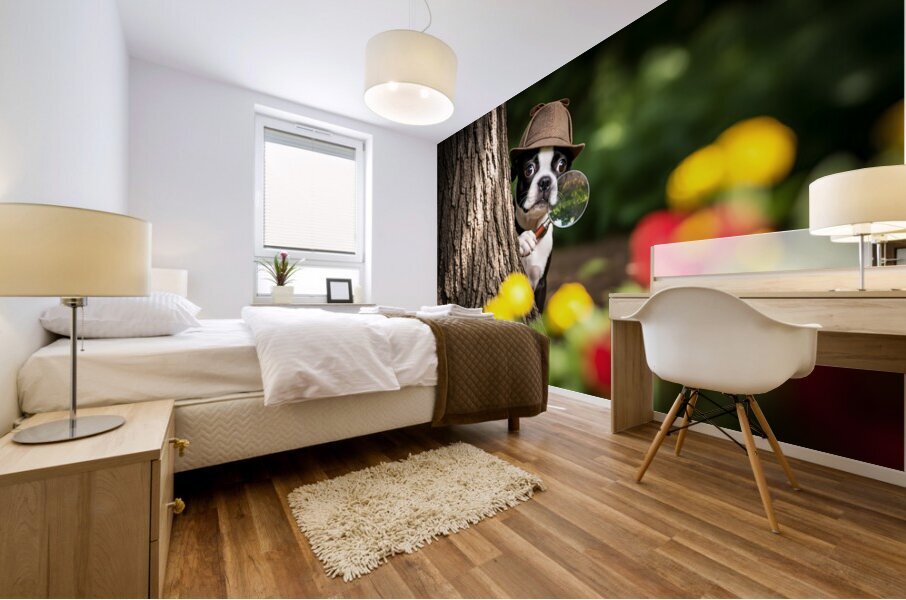 Detective Puppy Solves Case And Finds New Garden Friend Mural print