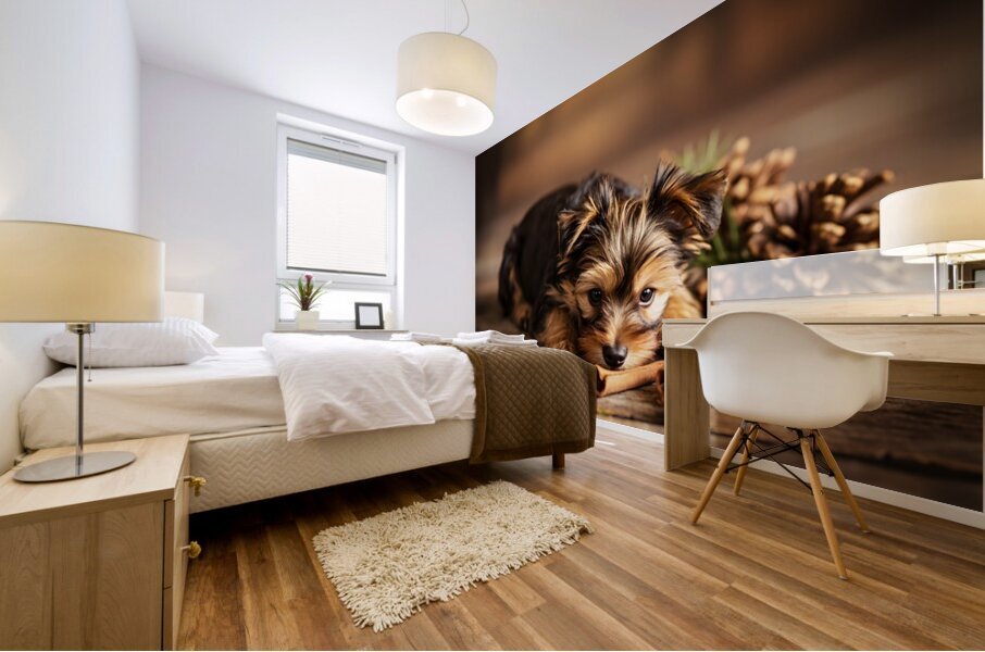 Happy Yorkshire Terrier Puppy With Nature Treasures Mural print