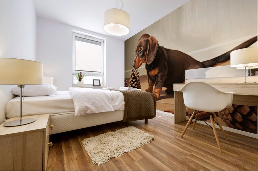 Happy Dachshund Puppy Relaxing With Natural Treasures Mural print