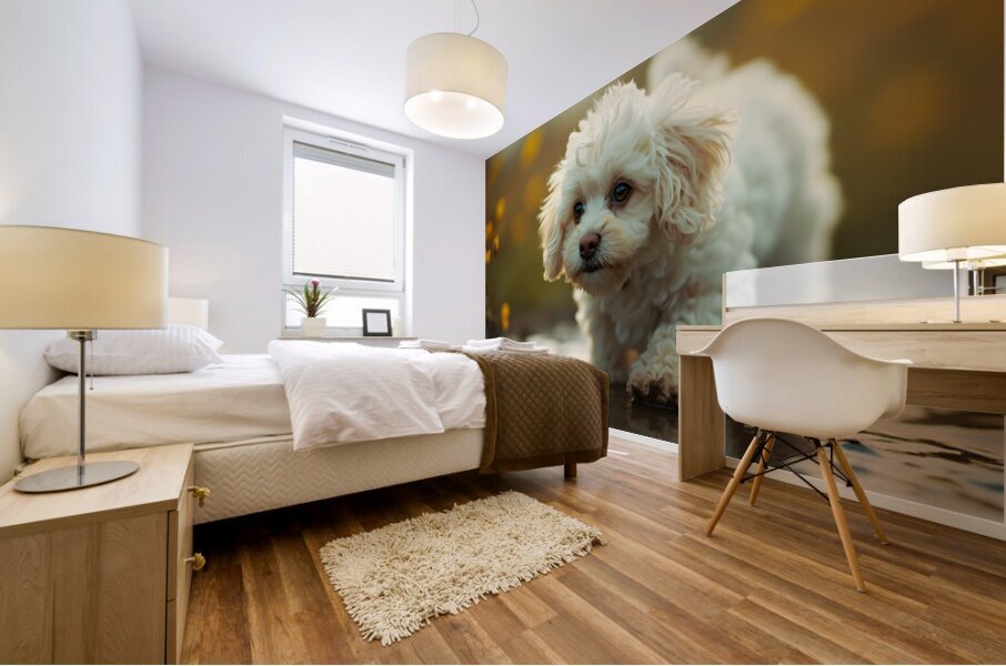 Happy Poodle Puppy Realizes The Truth About Reflections Mural print