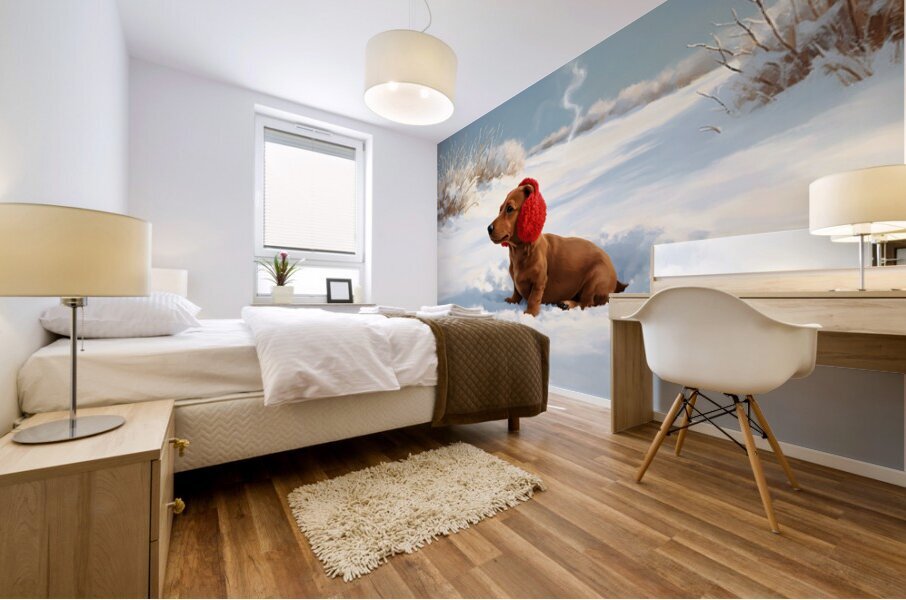 Dachshund Puppy Heads Home After Snowy Day Adventure Mural print