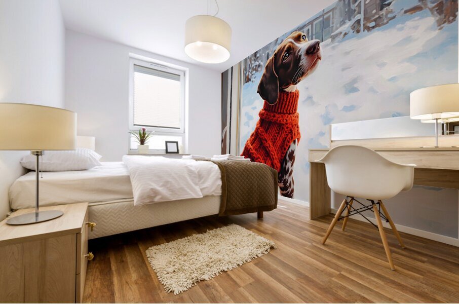 German Shorthaired Pointer Puppy Gets Winter Sweater Mural print