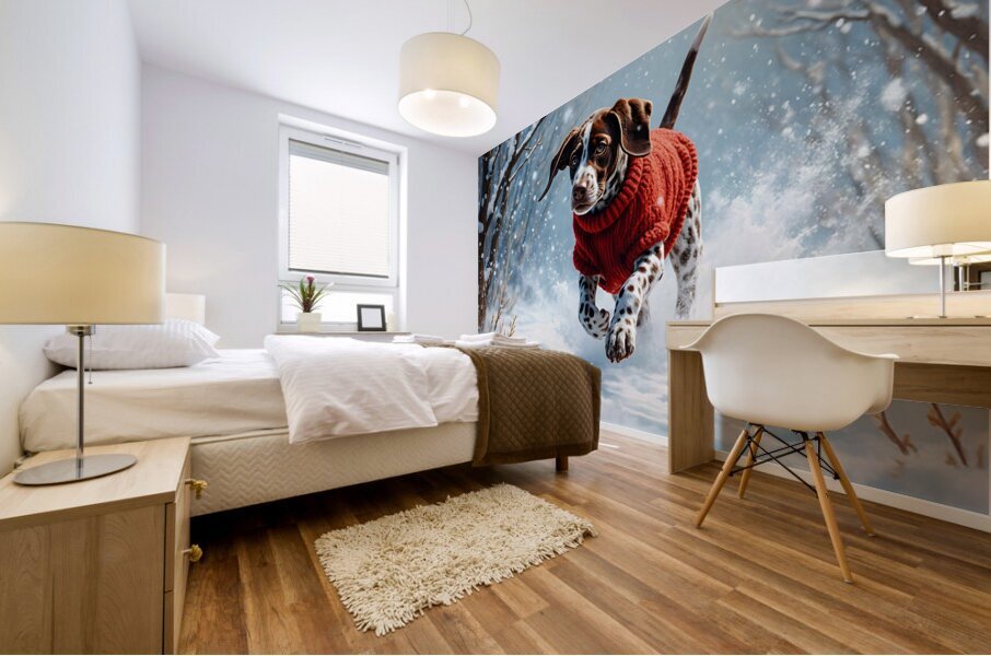 Sleepy Puppy Rests After Snow Adventure In Sweater Mural print