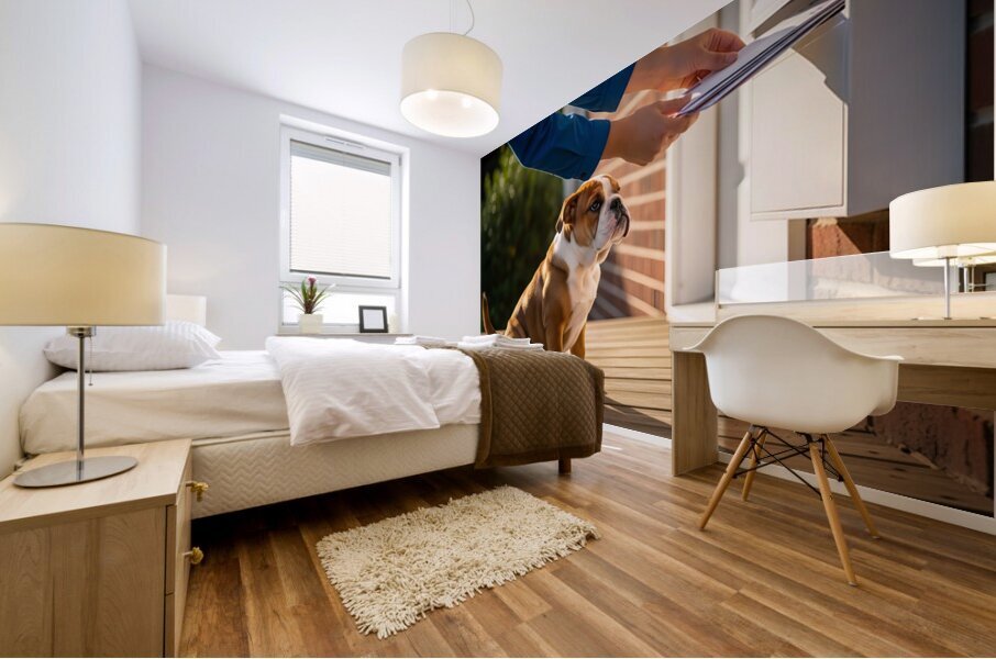 Bulldog Puppy Waves Goodbye To Mail Carrier Mural print