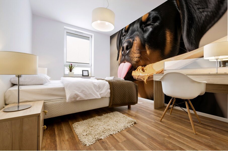 Happy Rottweiler Puppy After Tasty Discovery Mural print