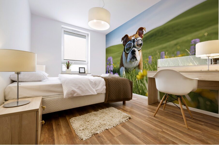 Bulldog Puppy Ready For Takeoff Adventure Mural print