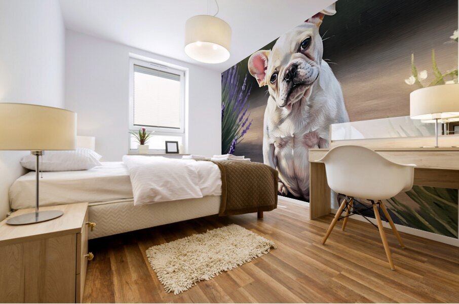 Happy French Bulldog Puppy Understands His Reflection Mural print