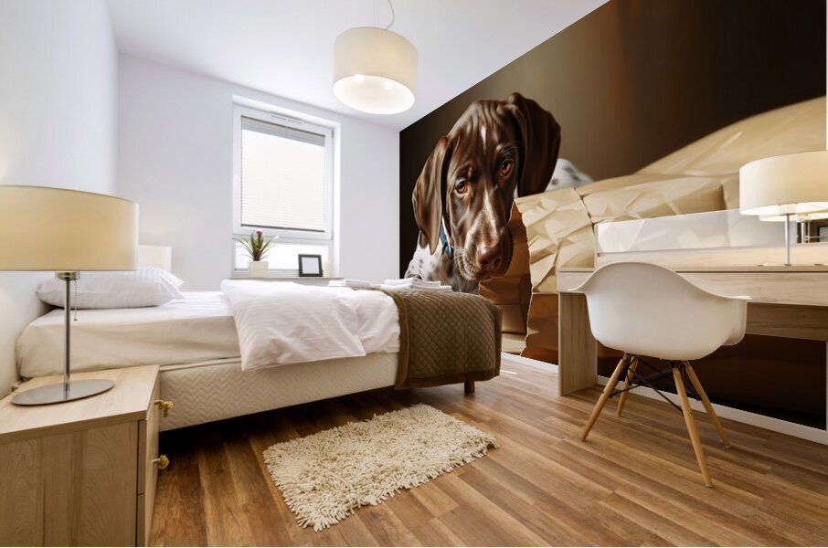 German Shorthaired Pointer Puppy Discovers Shopping Bag Mural print