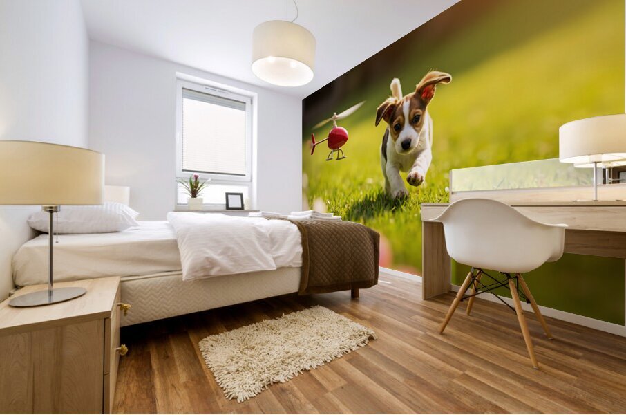 Beagle Puppy Rests After Helicopter Chase Mural print