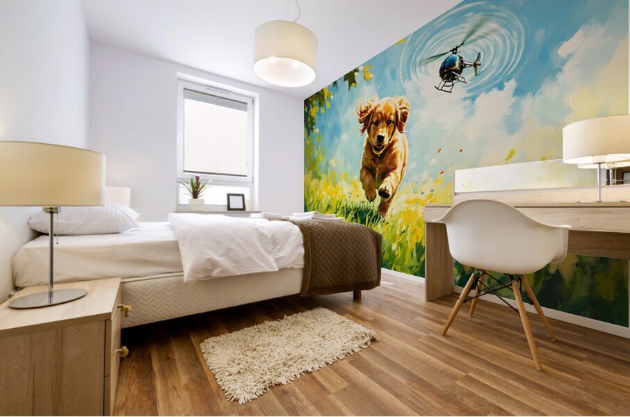 Exhausted Golden Puppy Rests After Helicopter Play Mural print
