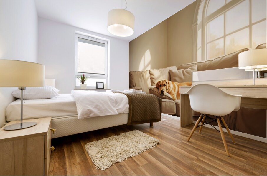 Sleepy Labrador Puppy Naps During Television Show Mural print