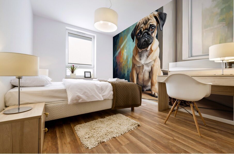 Contented Pug Puppy Enjoys Aromatic Discovery Mural print
