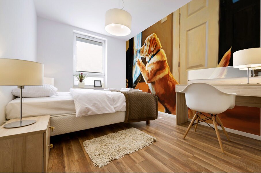 Labrador Puppy Discovers The Magic Television Screen Mural print