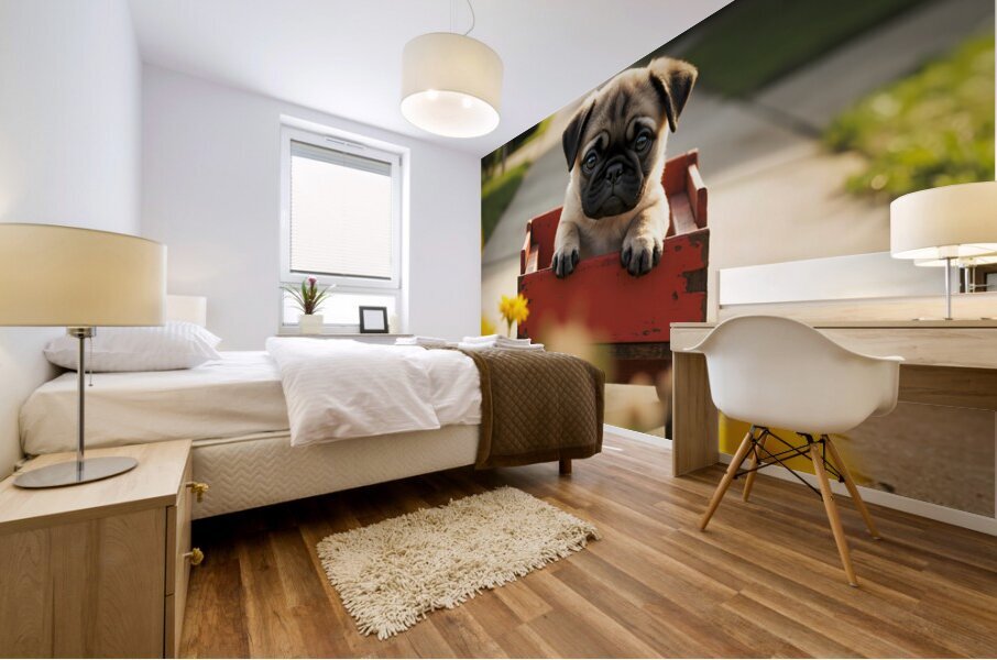 Sleepy Pug Puppy Rests After Wagon Adventure Mural print