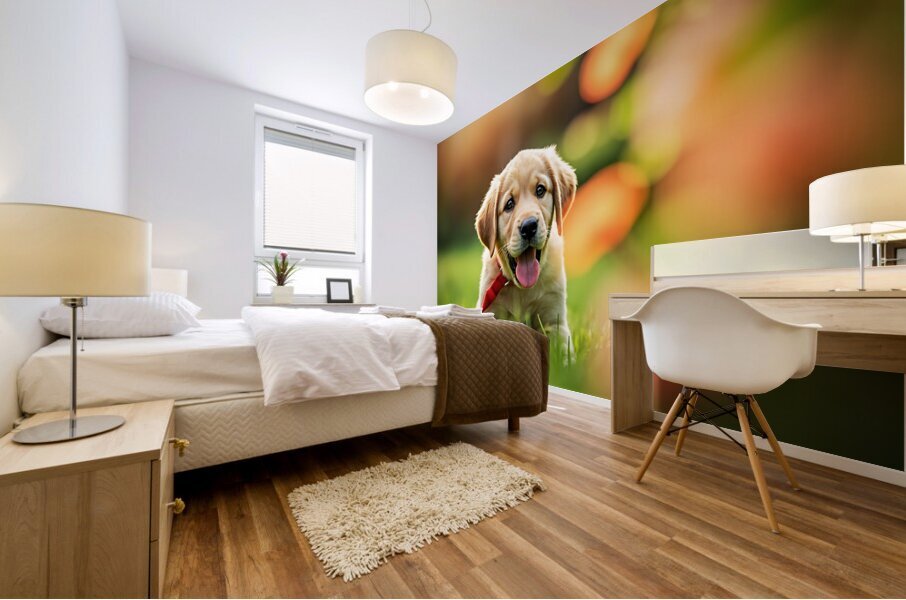 Tired Puppy Rests After Leash Adventure Mural print