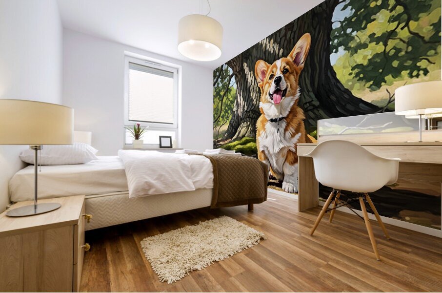 Content Corgi Puppy Dreams Under Tree Shade Mural print