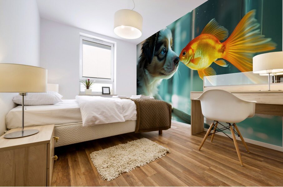 Australian Shepherd Puppy Discovers Amazing Fish Tank Mural print