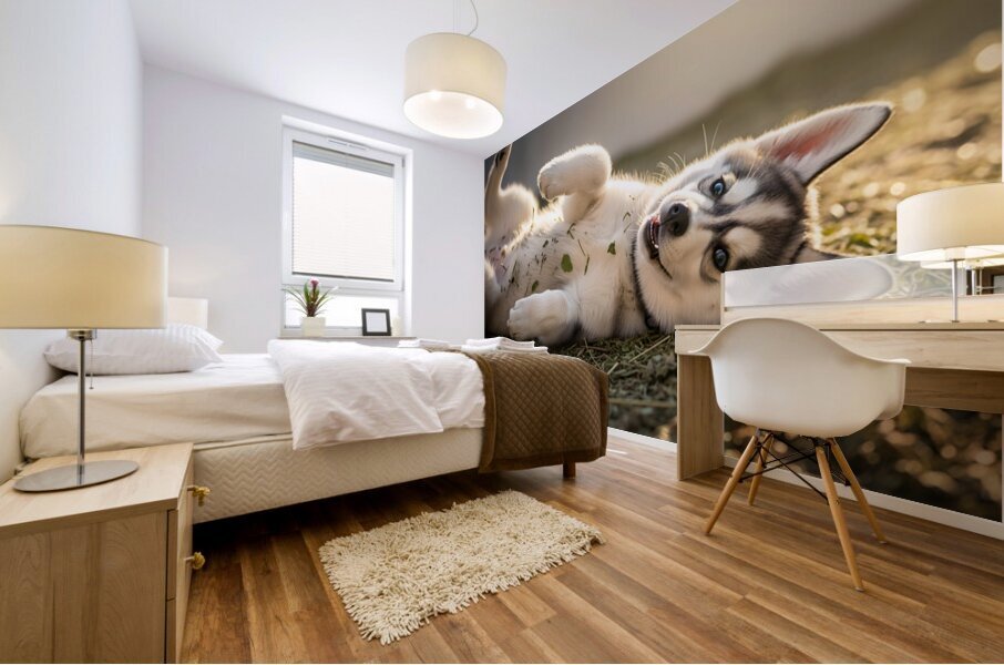 Happy Herb Covered Husky Puppy Mural print