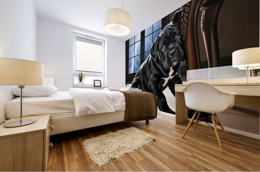 Cane Corso Puppy Seeks Shelter Under Table Mural print