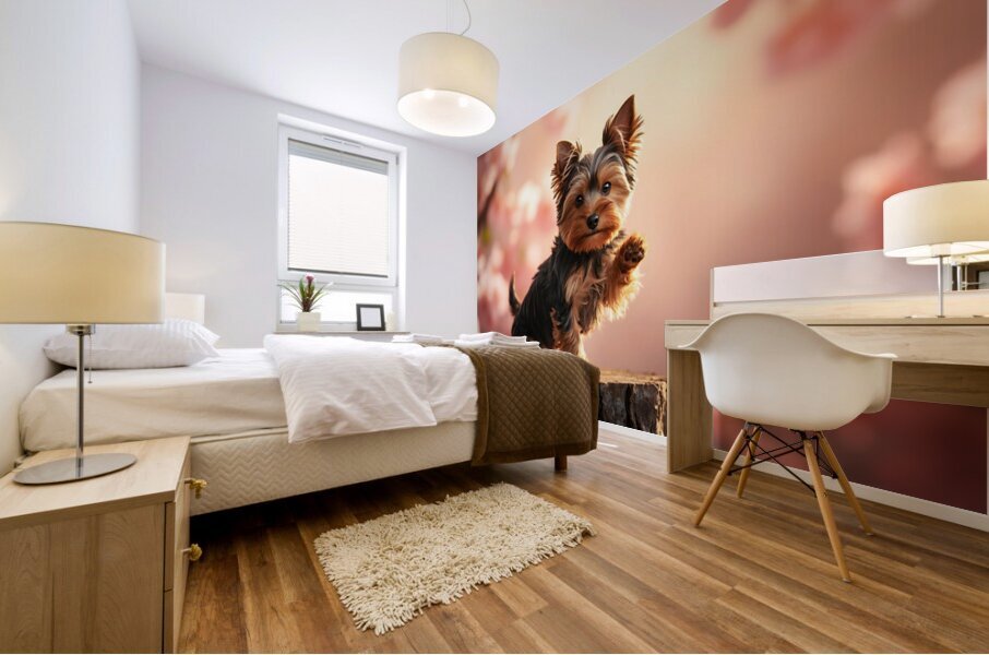 Tired Little King Yorkie Rests On Throne Mural print