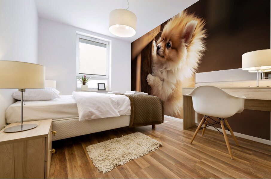 Pomeranian Puppy Watches Family Game Night Fun Mural print