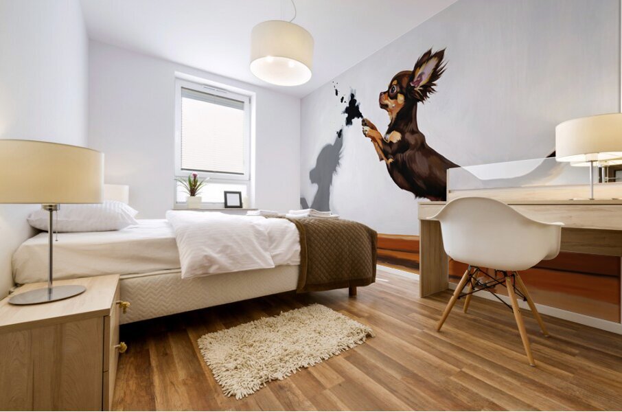 Confused Chihuahua Puppy After Shadow Chase Mural print