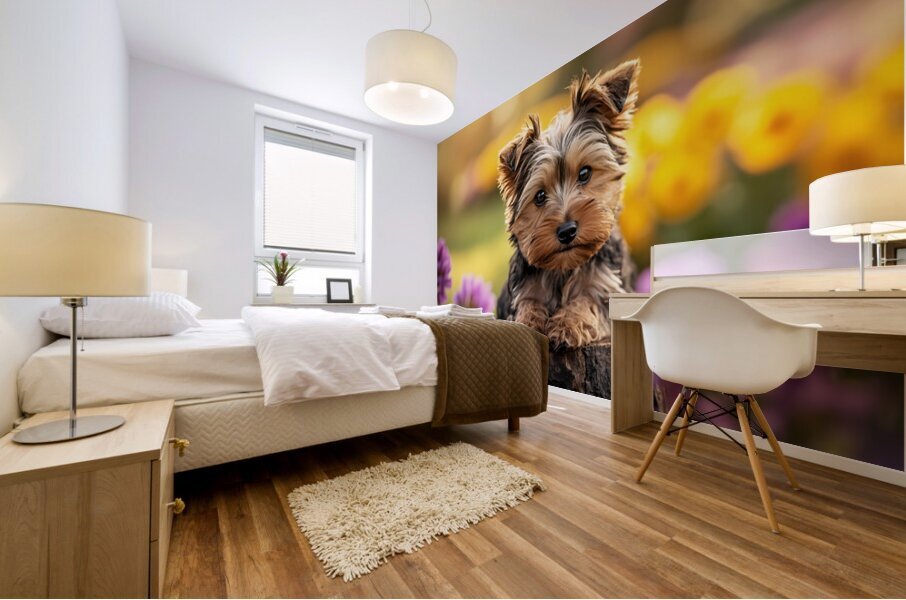 Yorkie Puppy Claims His Royal Throne Mural print