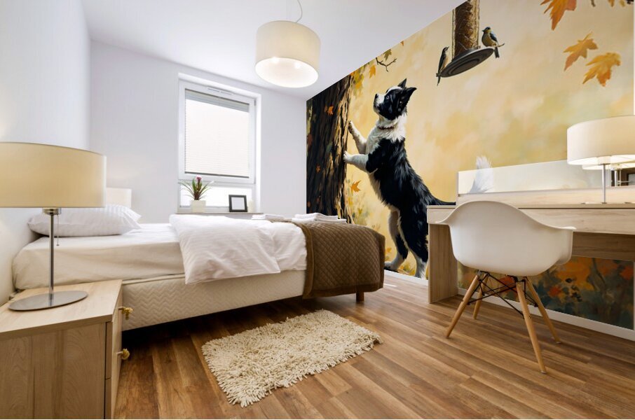 Border Collie Puppy Dreams Of Bird Feeder Adventure   Mural print
