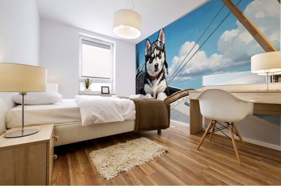 Husky Puppy Dreams Of Sky Adventures Mural print