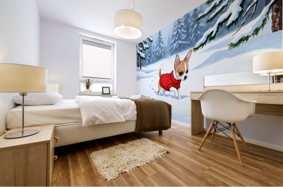 Chihuahua Puppys First Winter Day In Red Sweater Mural print