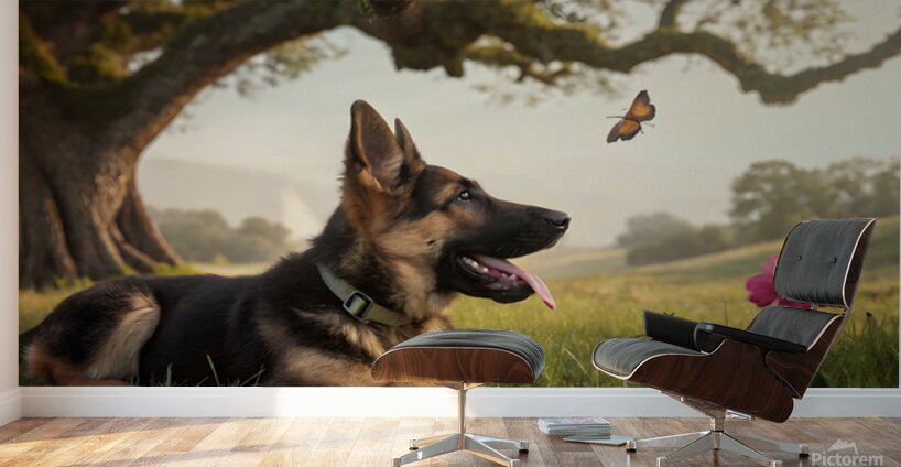German Shepherd Puppy Resting Watches Butterfly Wall Murals