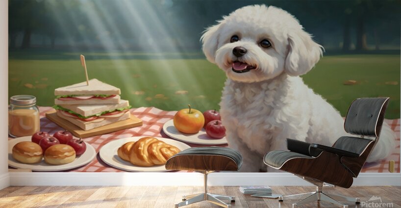 Patient Bichon Frise Waits For Picnic Treats Wall Murals