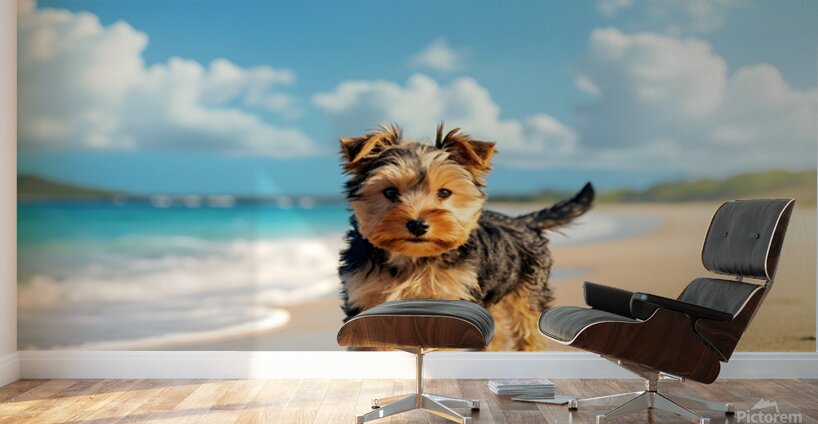 Yorkshire Terrier Puppy Discovers The Beach Wall Murals