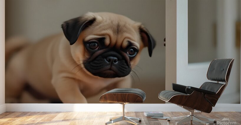 Pug Puppy Discovers The Pet Door Wall Murals