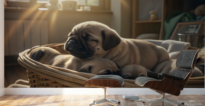 Pug Puppy Dreams In Warm Sunlight Wall Murals