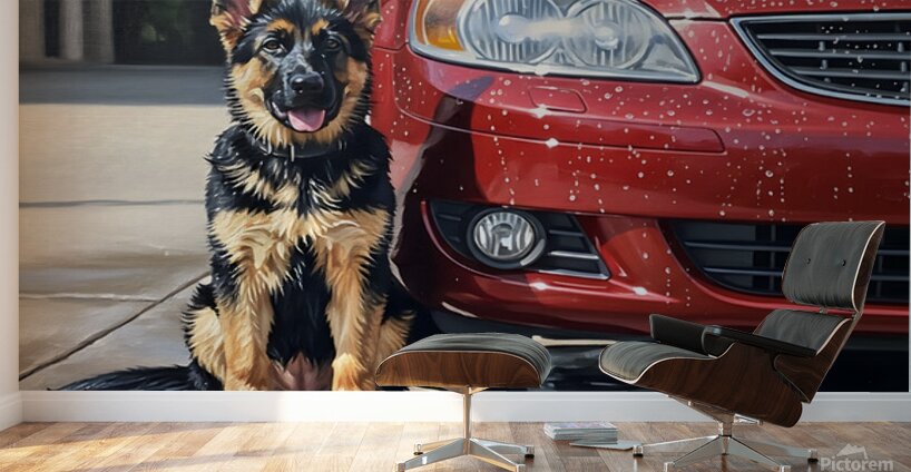 Clean German Shepherd Puppy After Successful Car Wash Wall Murals