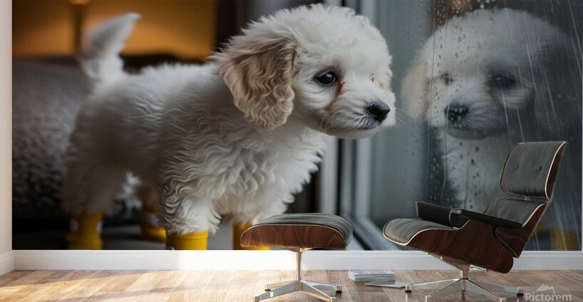 Poodle Puppy Discovers Rainy Day Adventure Wall Murals