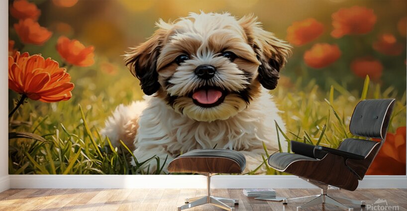 Happy Shih Tzu Puppy Rests After First Adventure Wall Murals
