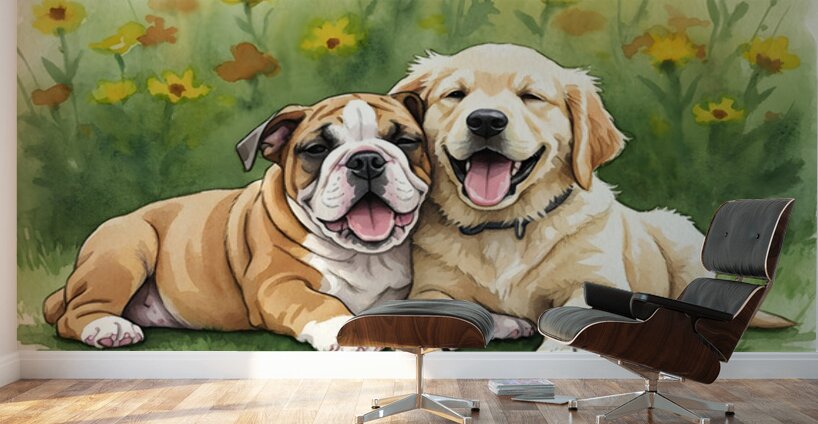 Bulldog Puppy Rests With New Best Friend Wall Murals