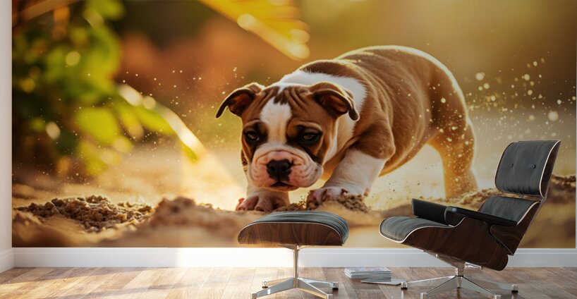 Bulldog Puppy Discovers Sandy Adventure Wall Murals
