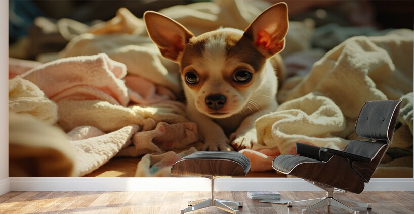 Chihuahua Puppy Discovers Laundry Adventure Wall Murals