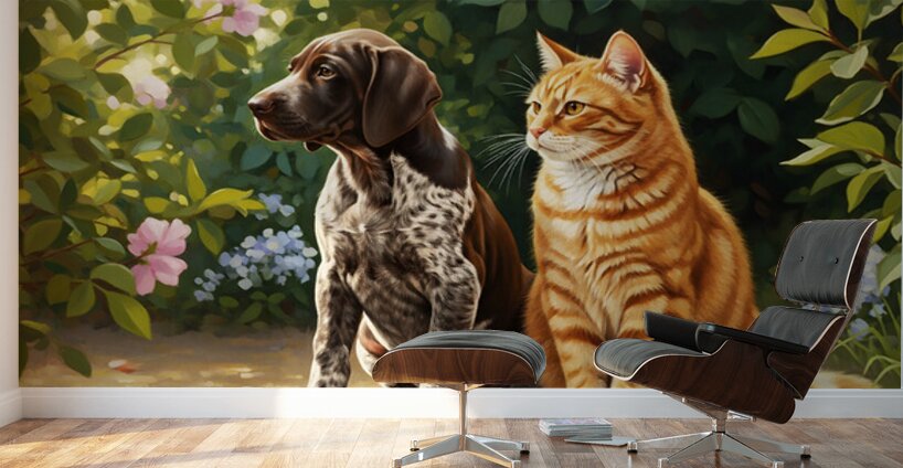 German Shorthaired Pointer Puppy Befriends Cat Wall Murals
