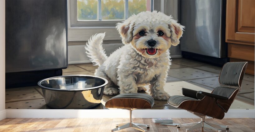 Bichon Frise Puppy Discovers Empty Food Bowl Wall Murals