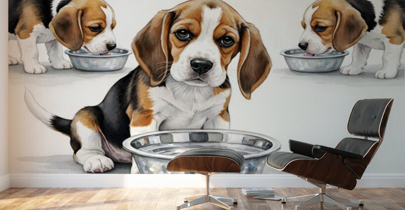 Beagle Puppy Satisfied After Drinking Water Wall Murals