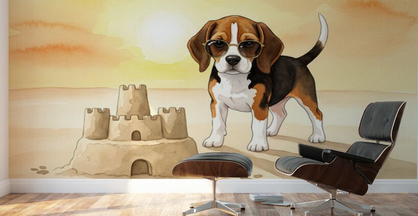 Beagle Puppy Shows Off Sandcastle Creation Wall Murals