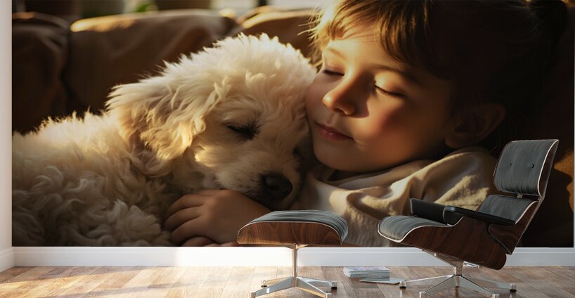 Poodle Puppy Dreams During Story Time Wall Murals