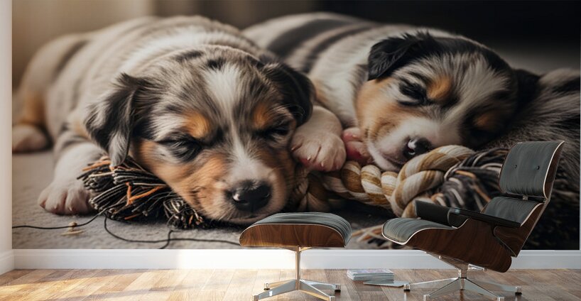 Australian Shepherd Puppy Rests After Playtime Wall Murals