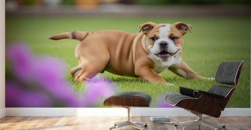 Bulldog Puppy Discovers His Tail Wall Murals