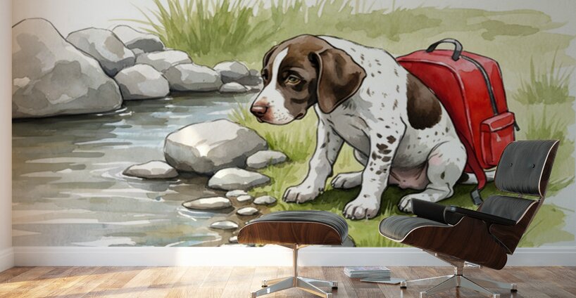 Adventurous German Shorthaired Pointer Puppy Rests After Day Of Exploring Wall Murals