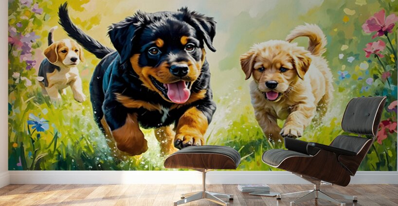 Rottweiler Puppy Ready To Play With Siblings Wall Murals